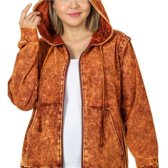 Zenana Outfitters Jackets & Blazers - Zenana Zipper Hoodie Mineral Wash